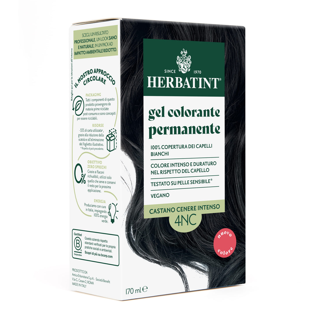Gel colorante permanente senza ammoniaca Herbatint 4NC Castano Cenere Intenso