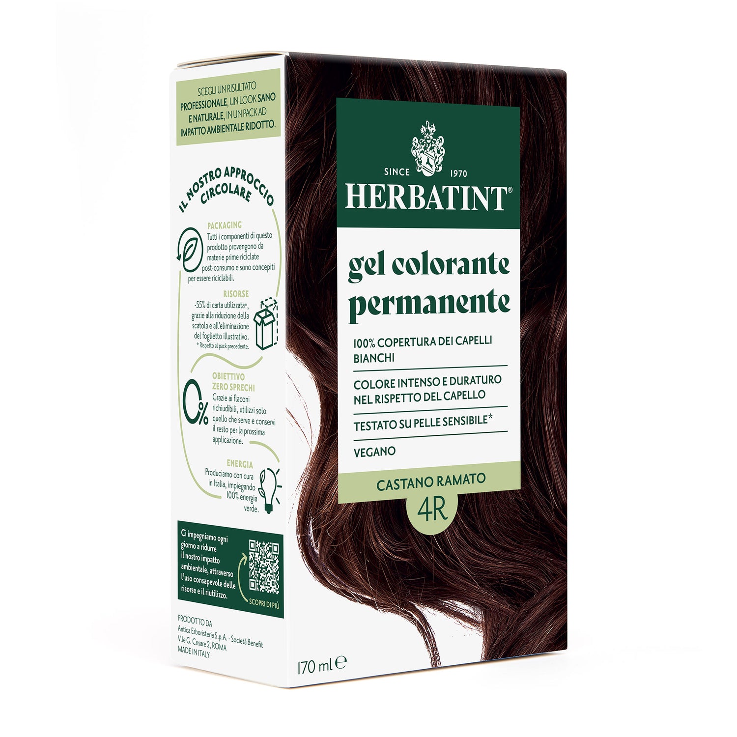 Gel colorante permanente senza ammoniaca Herbatint 4R Castano Ramato