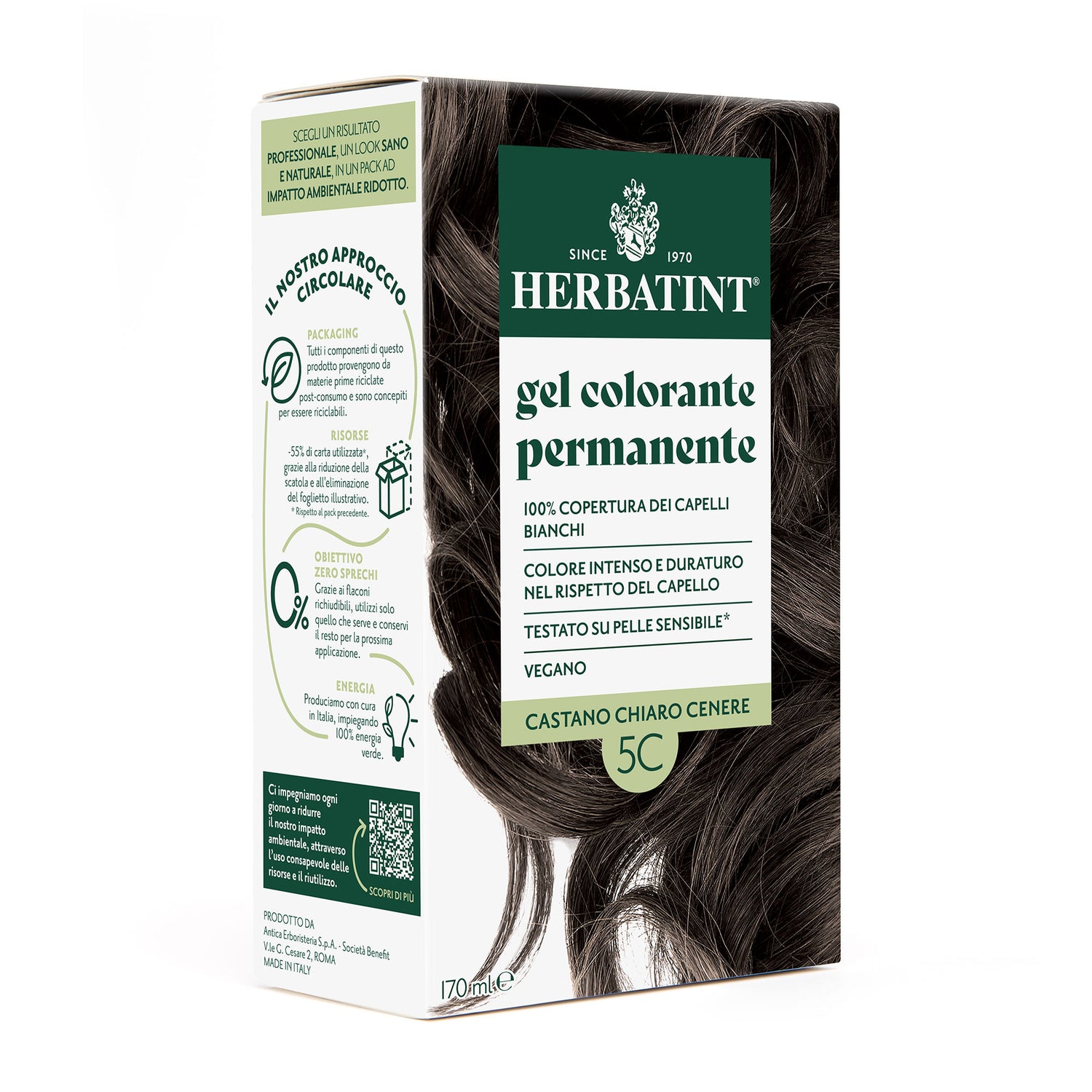 Gel colorante permanente senza ammoniaca Herbatint 5C Castano Chiaro Cenere