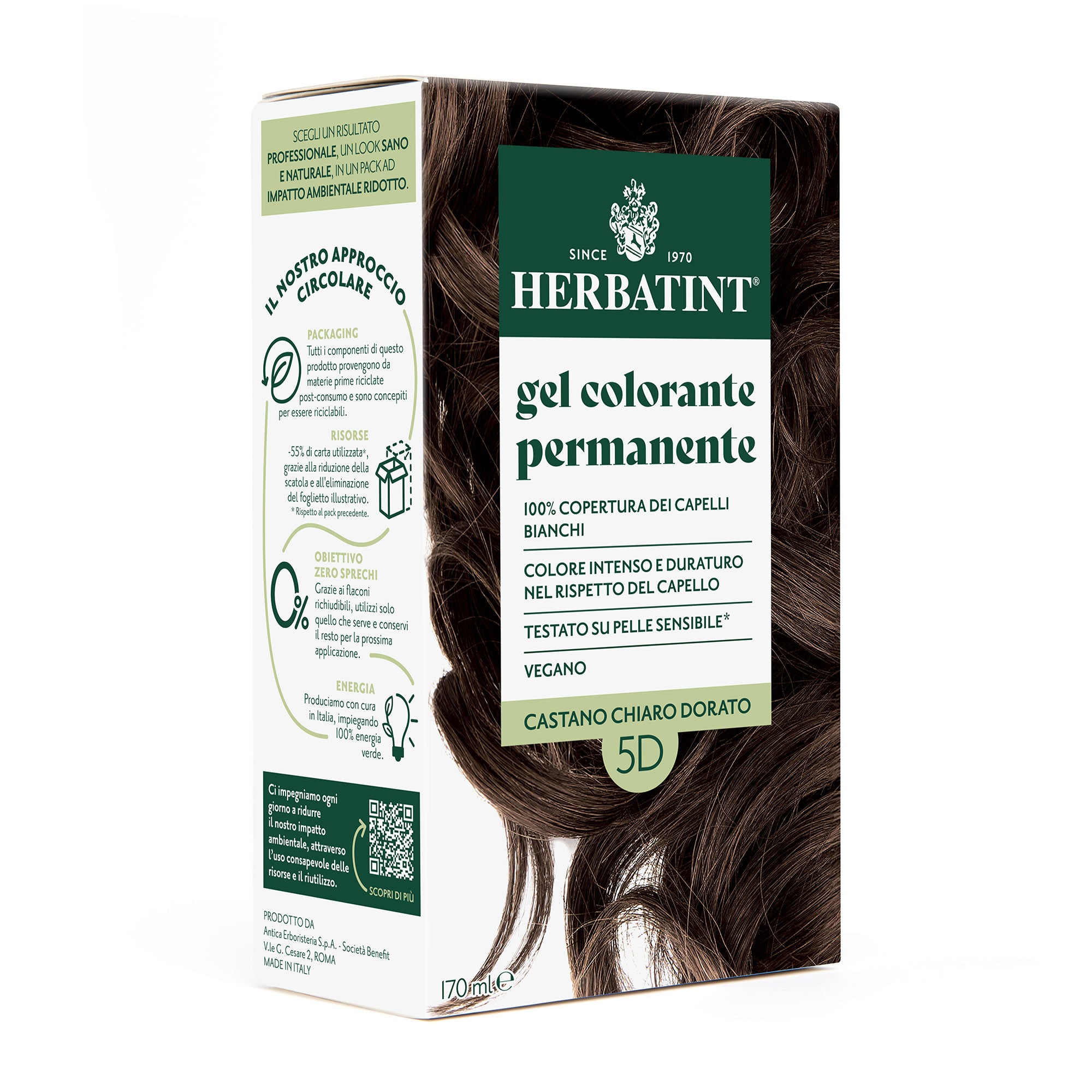 Gel colorante permanente senza ammoniaca Herbatint 5D Castano Chiaro Dorato