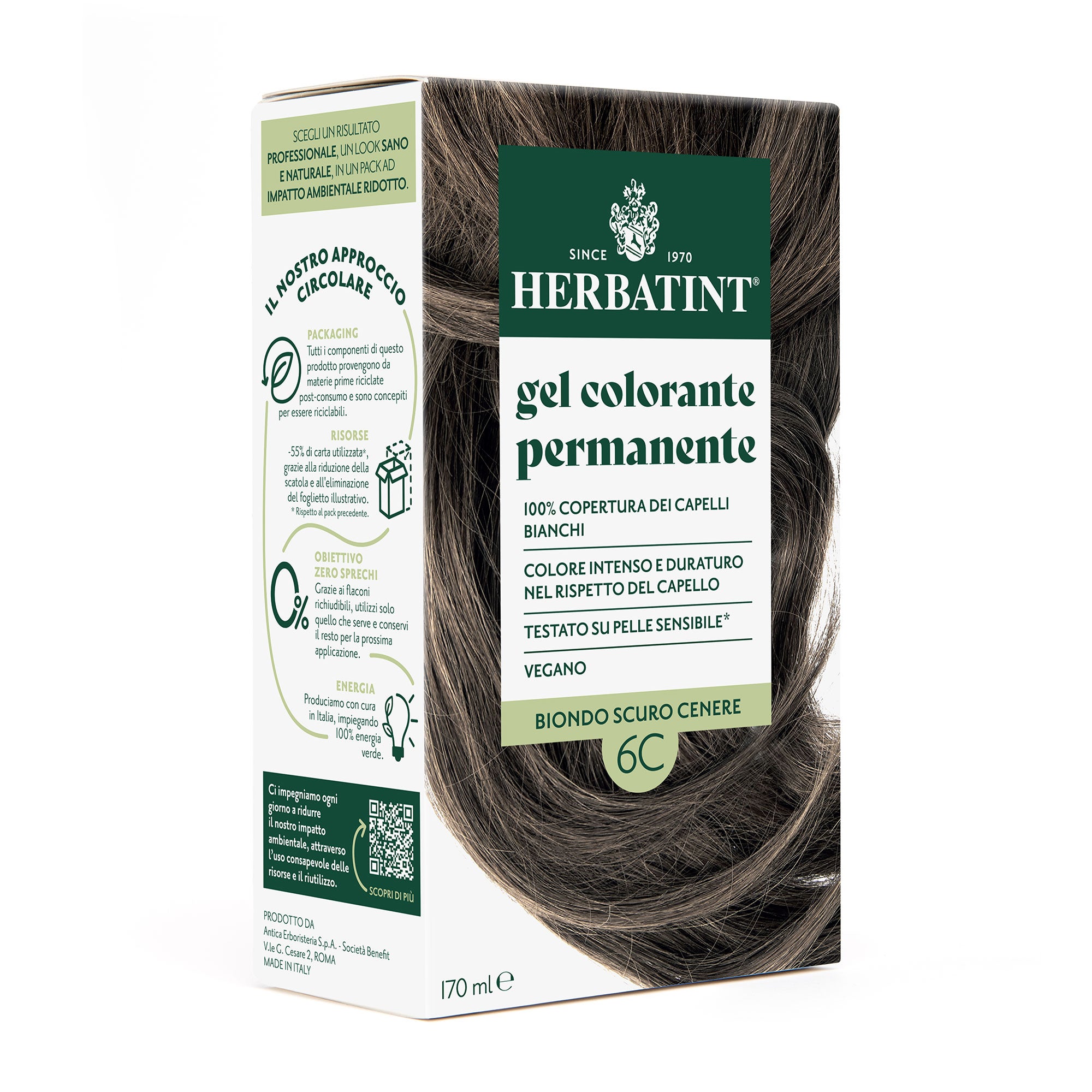 Gel colorante permanente senza ammoniaca Herbatint 6C Biondo Scuro Cenere