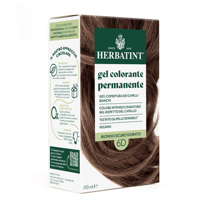 Gel colorante permanente senza ammoniaca Herbatint 6D Biondo Scuro Dorato