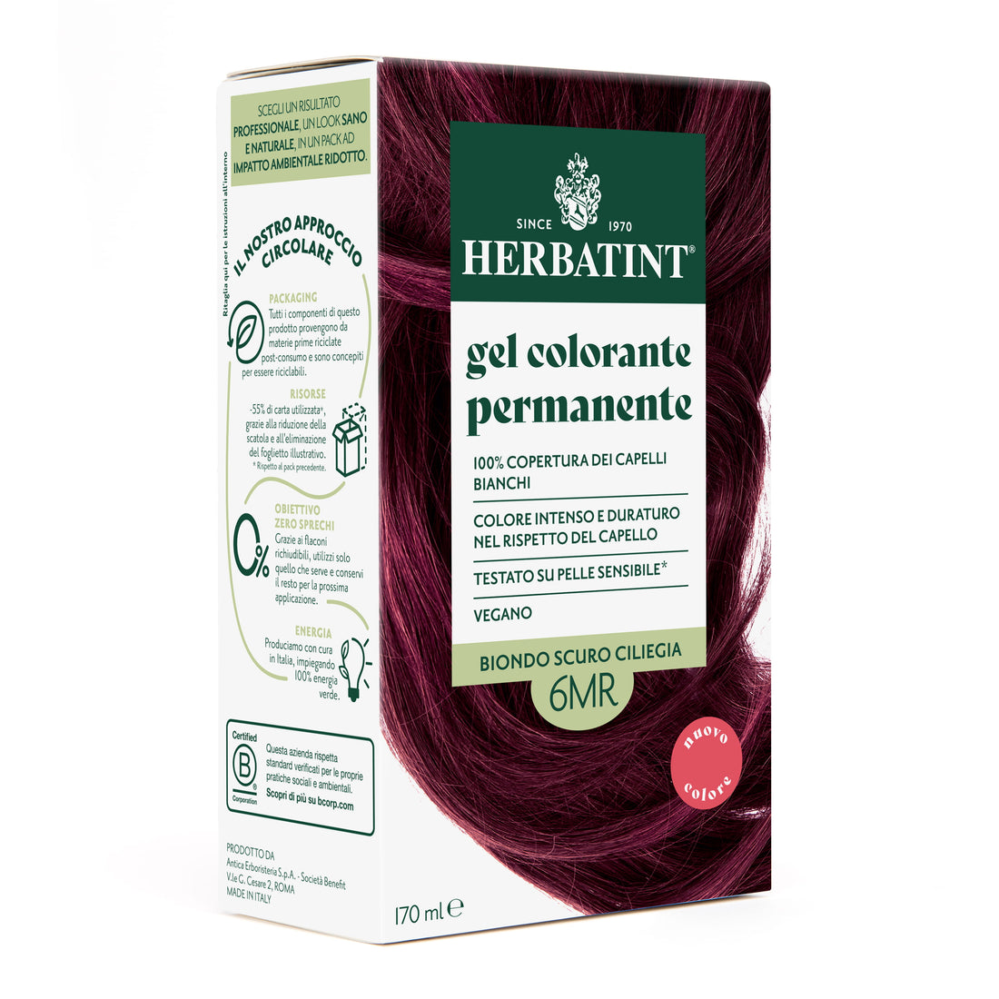 Gel colorante permanente senza ammoniaca Herbatint 6MR Biondo Scuro Ciliegia