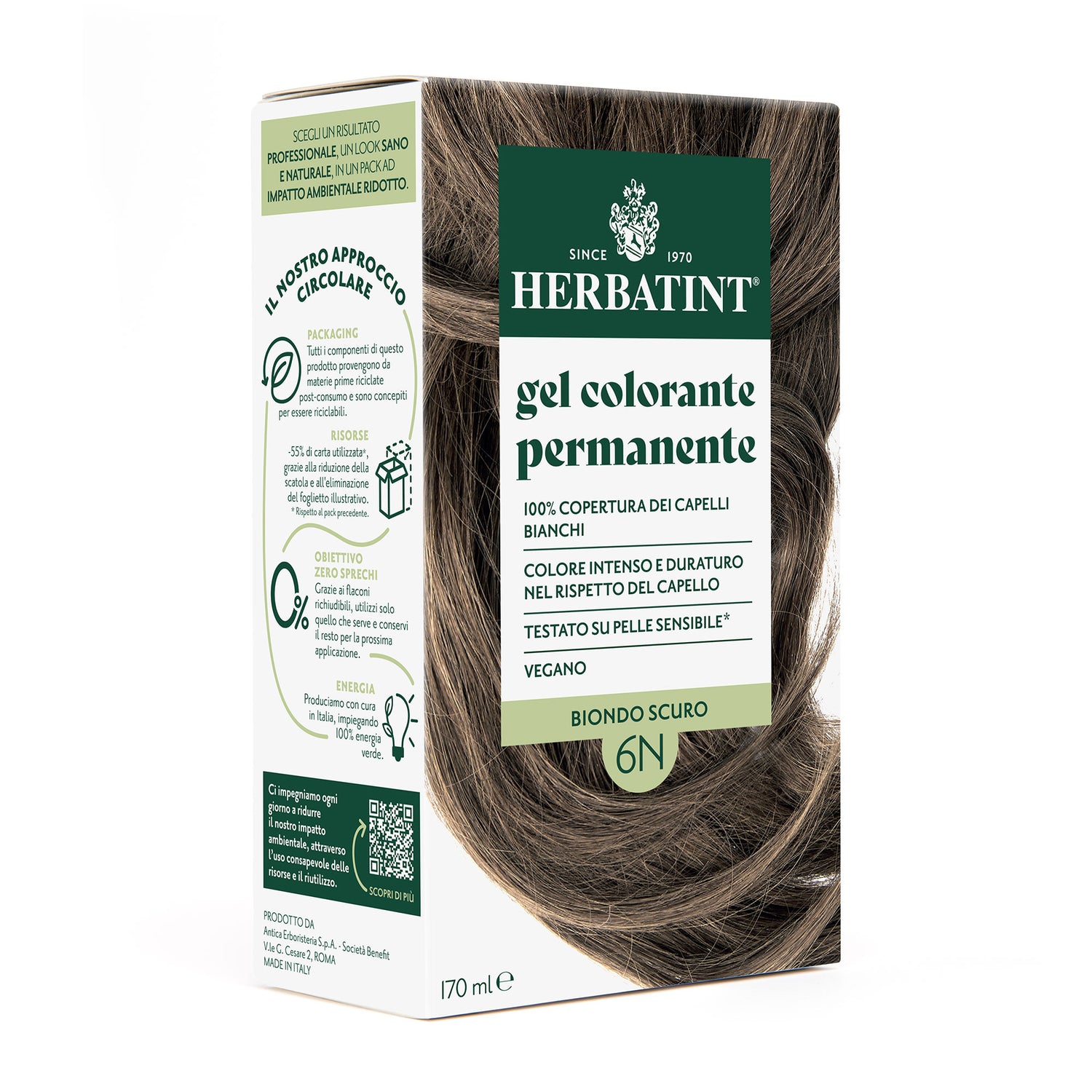 Gel colorante permanente senza ammoniaca Herbatint 6N Biondo Scuro
