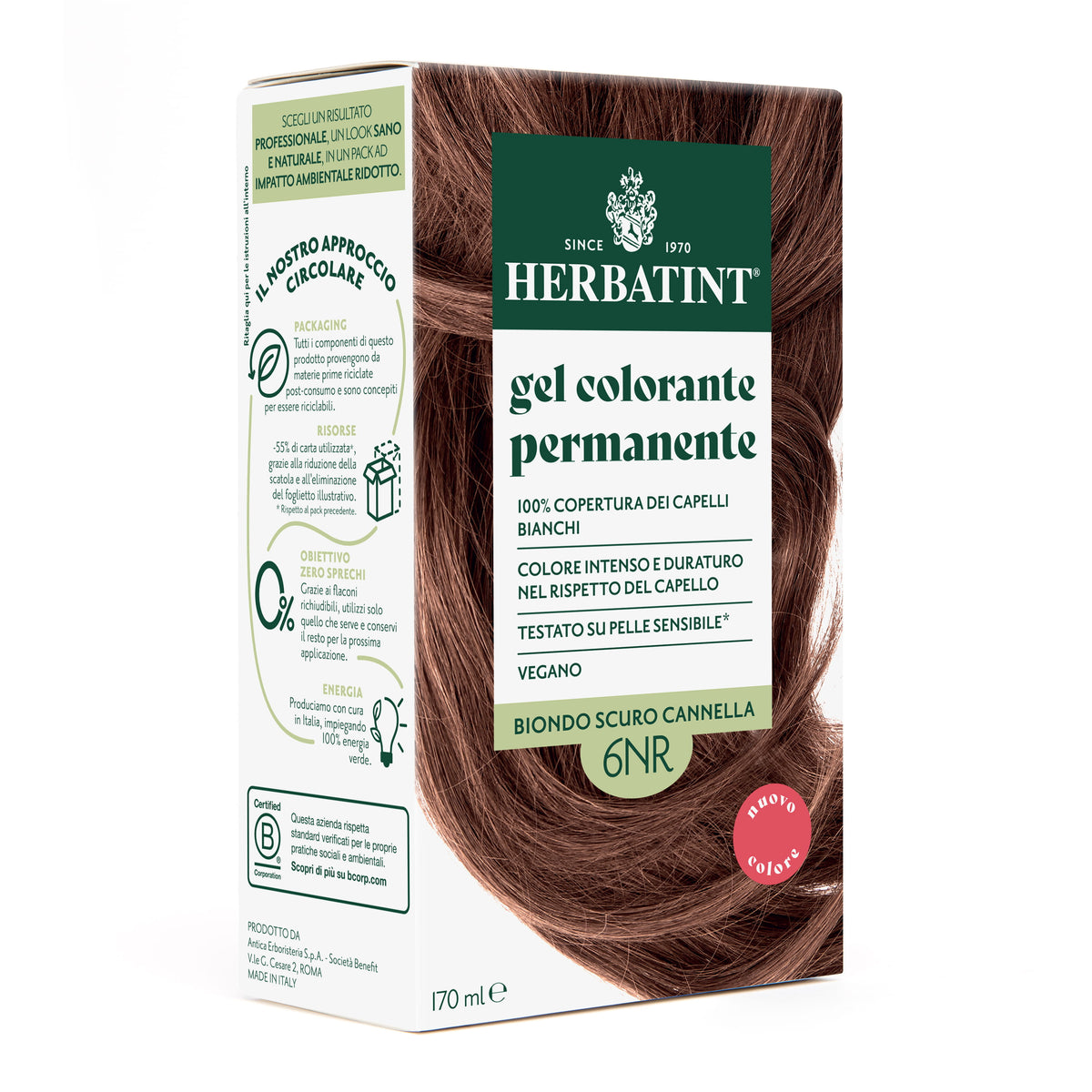 Gel colorante permanente senza ammoniaca Herbatint 6NR Biondo Scuro Cannella