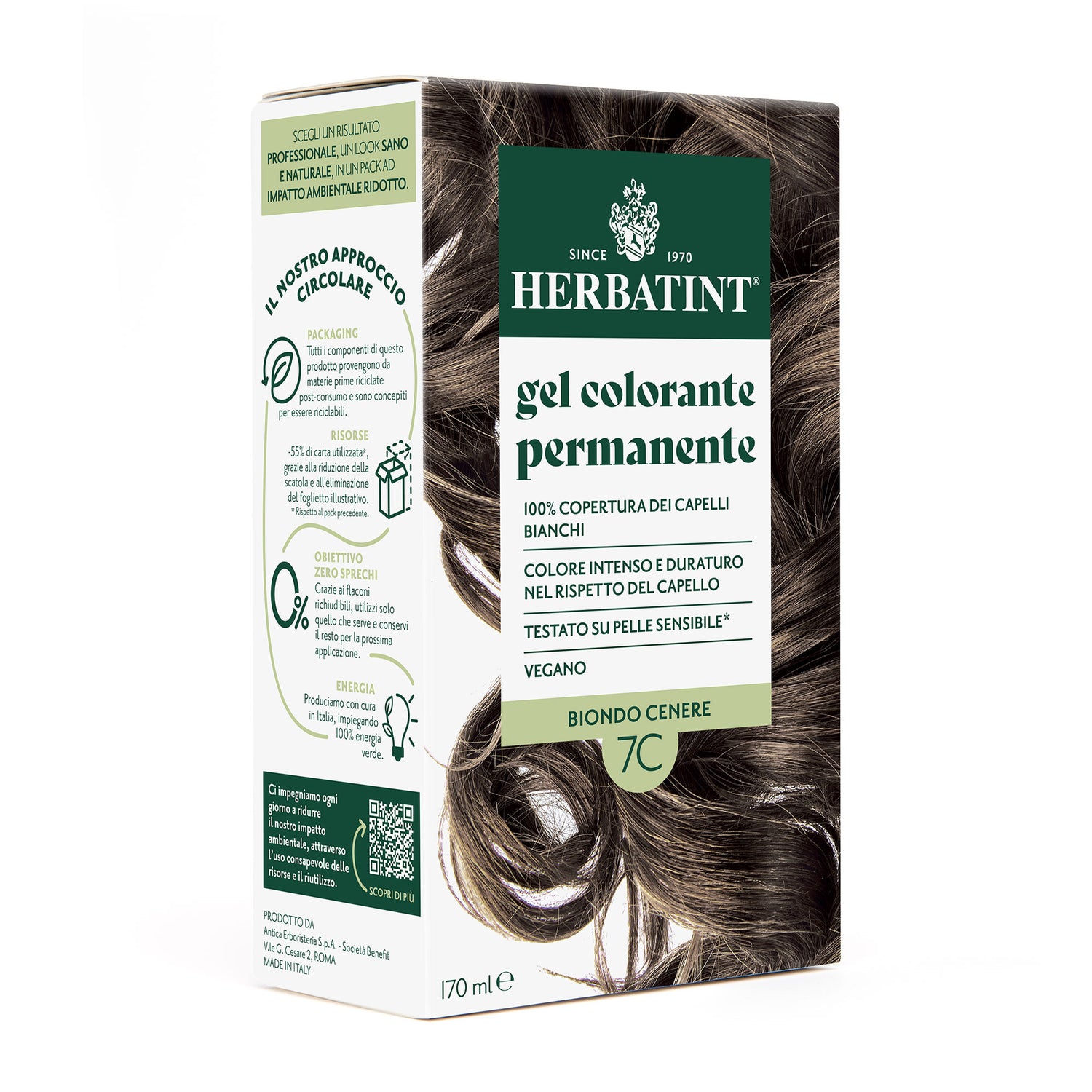 Gel colorante permanente senza ammoniaca Herbatint 7C Biondo Cenere