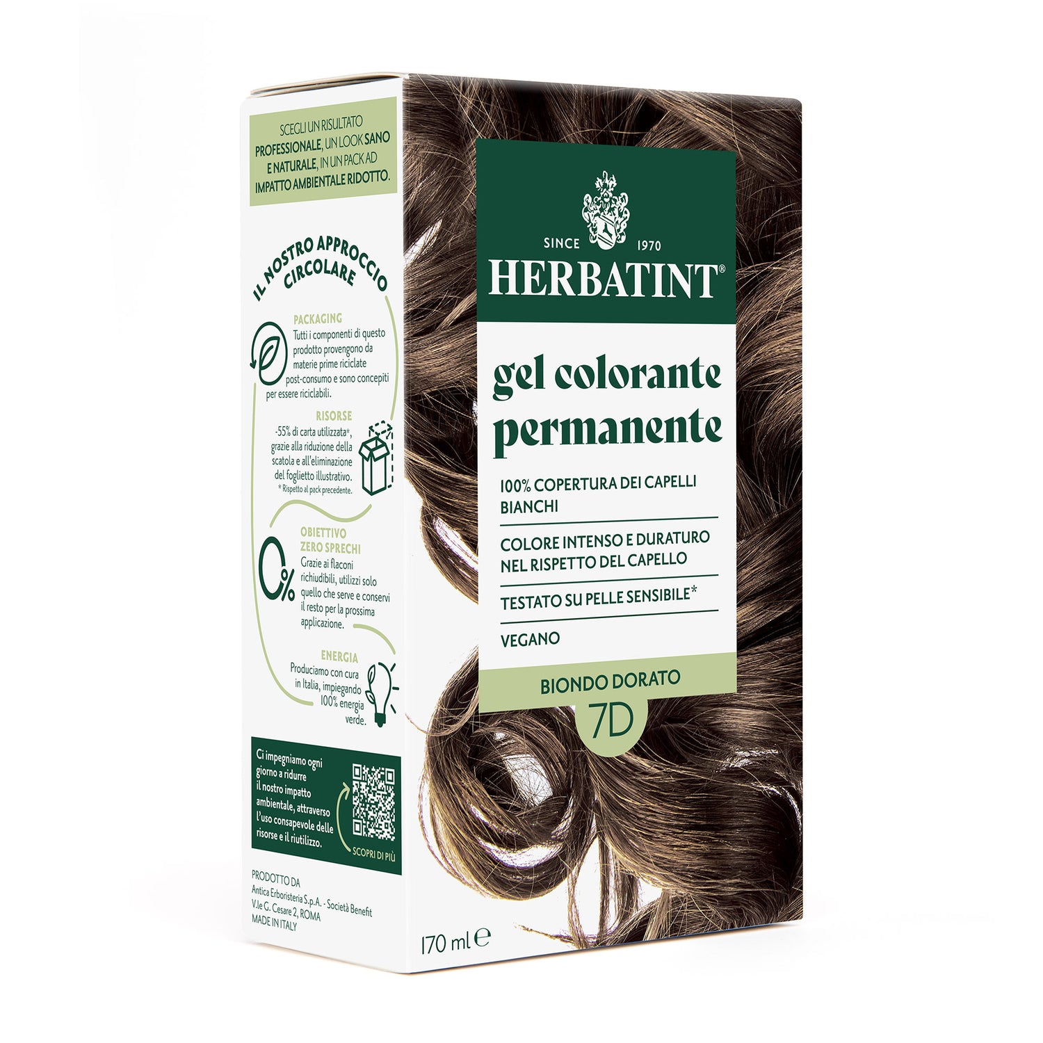 Gel colorante permanente senza ammoniaca Herbatint 7D Biondo Dorato