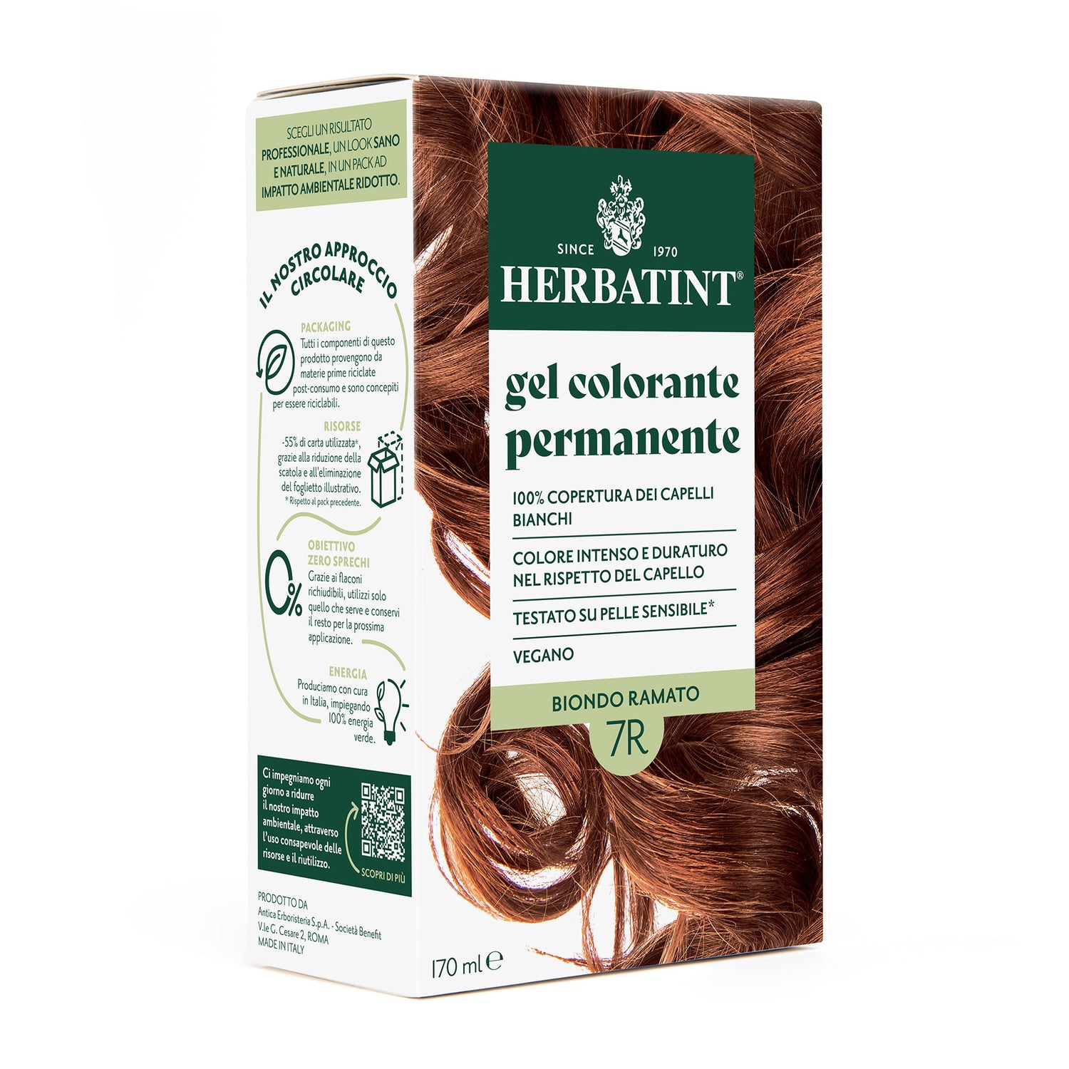 Gel colorante permanente senza ammoniaca Herbatint 7R Biondo Ramato