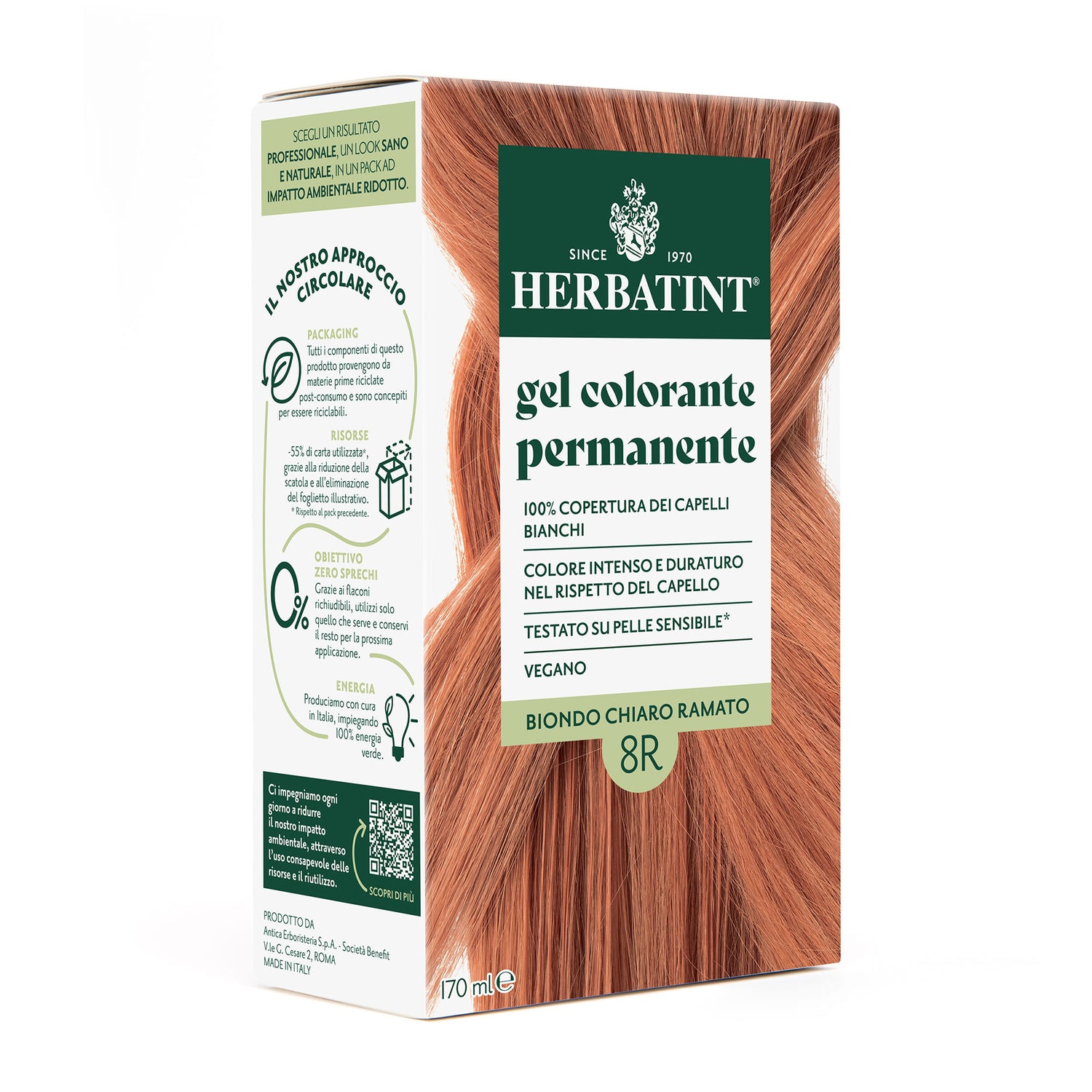 Gel colorante permanente senza ammoniaca Herbatint 8R Biondo Chiaro Ramato
