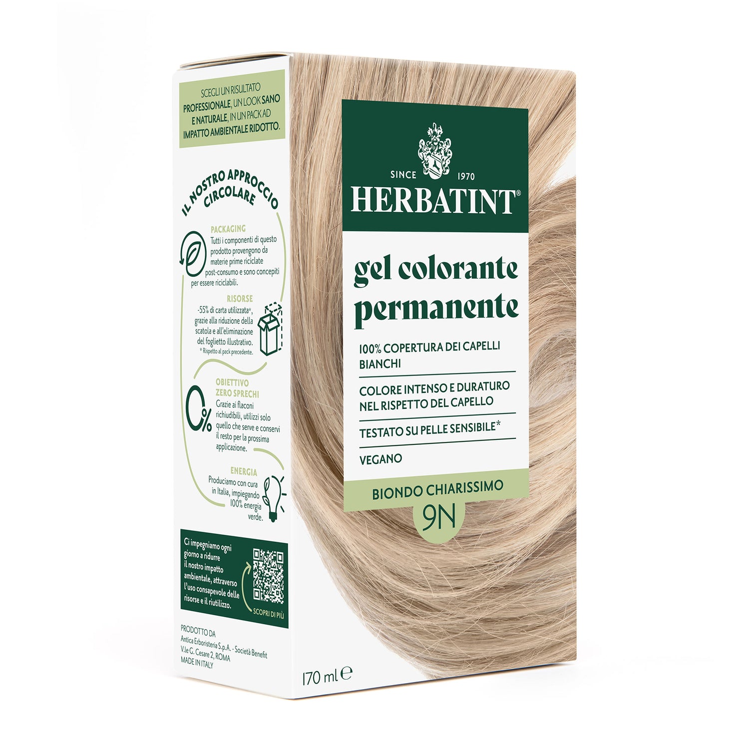 Gel colorante permanente senza ammoniaca Herbatint 9N Biondo Chiarissimo