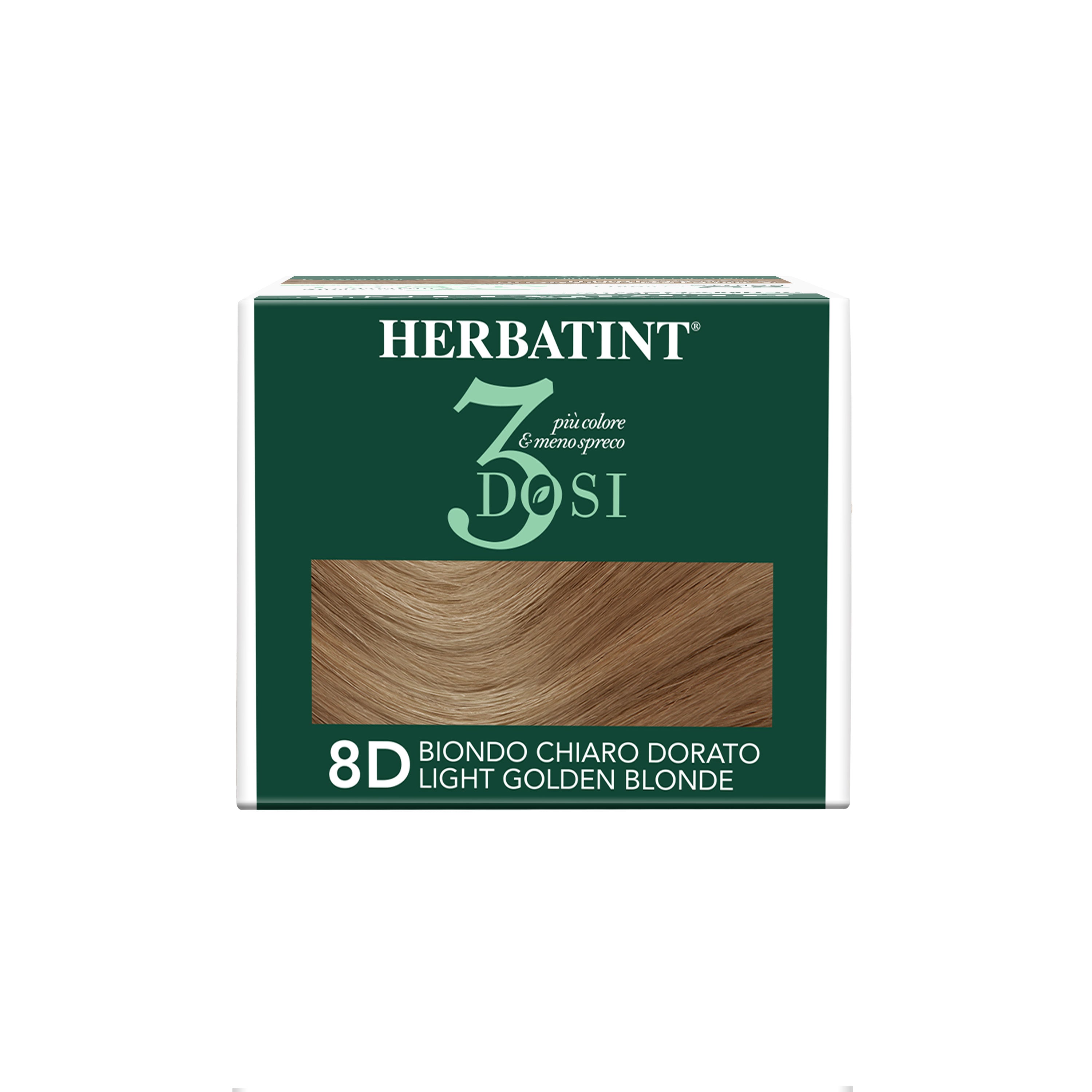 Vista della parte superiore del box della tinta per capelli 8D Biondo Chiaro Dorato 3Dosi 300 ml