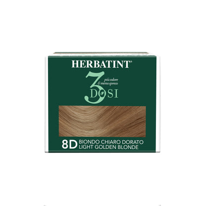Vista della parte superiore del box della tinta per capelli 8D Biondo Chiaro Dorato 3Dosi 300 ml