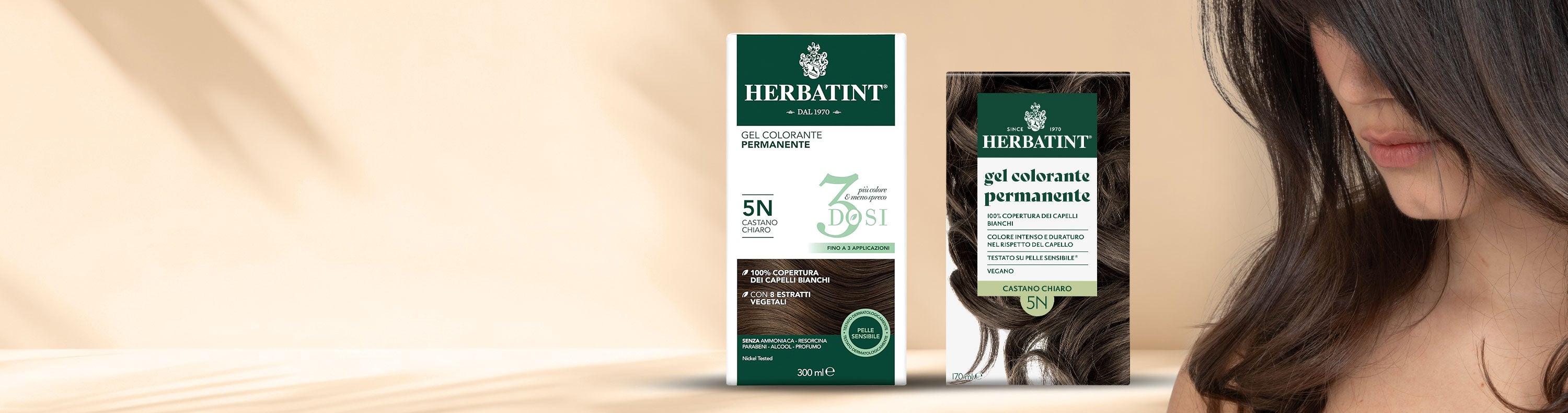 Colore per capelli senza ammoniaca Herbatint, formato 300 ml e 170 ml