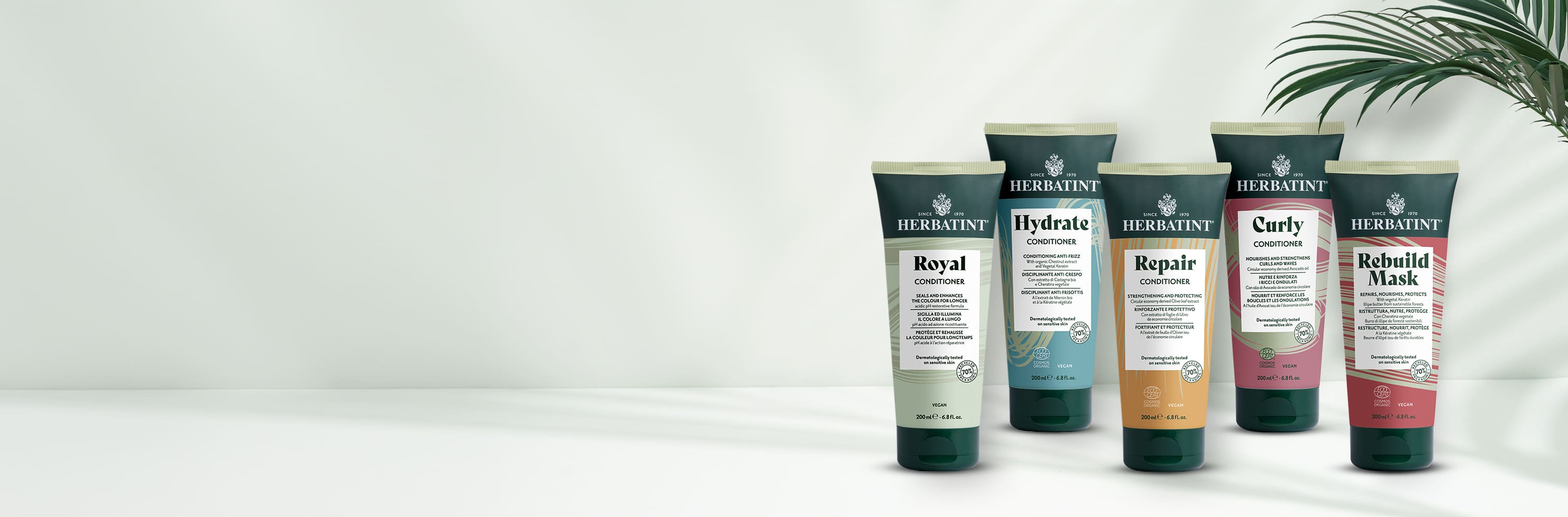 Herbatint-lijn met conditioners en haarmaskers: Royal, Hydrate, Repair, Curly en Rebuild Mask, ook geschikt voor de gevoelige huid en hoofdhuid
