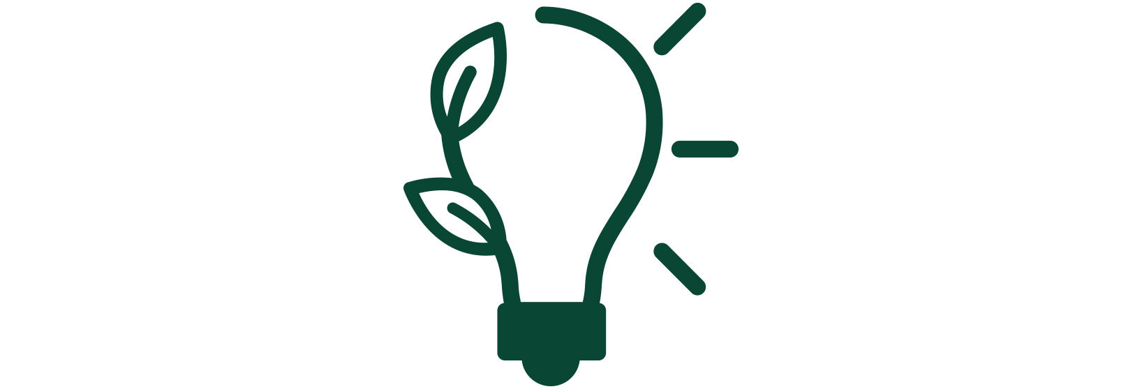Icône vert foncé d’une ampoule avec deux feuilles, symbole d’énergie durable et auto-produite