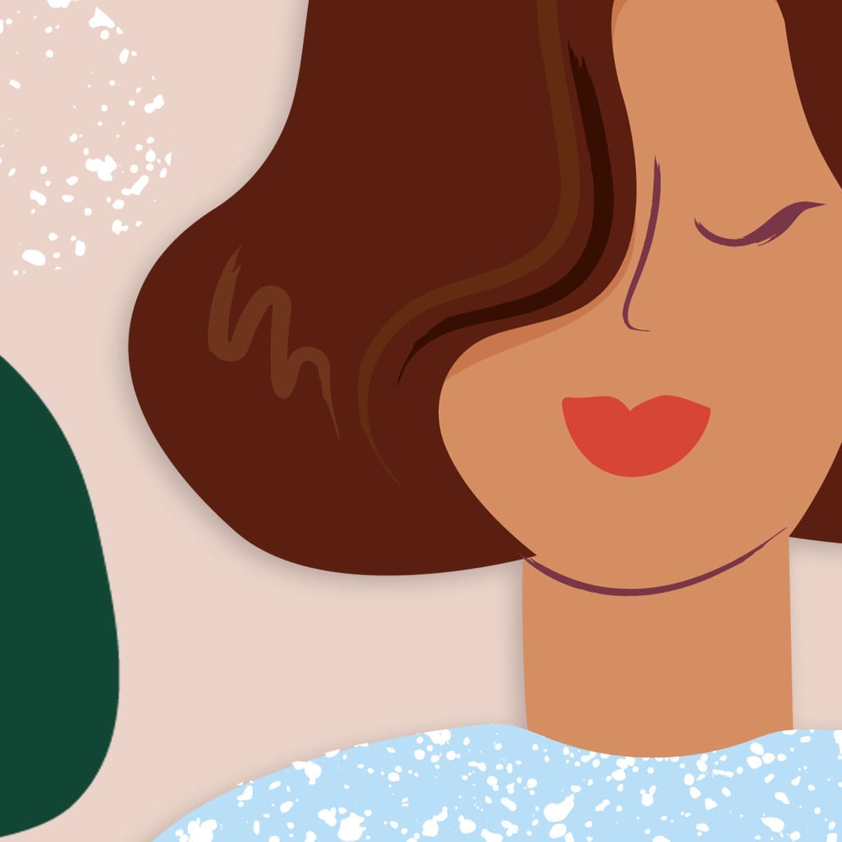 Illustration einer Frau mit braunem Haar und geschlossenen Augen, die die natürliche Grauhaarabdeckung mit Herbatint symbolisiert