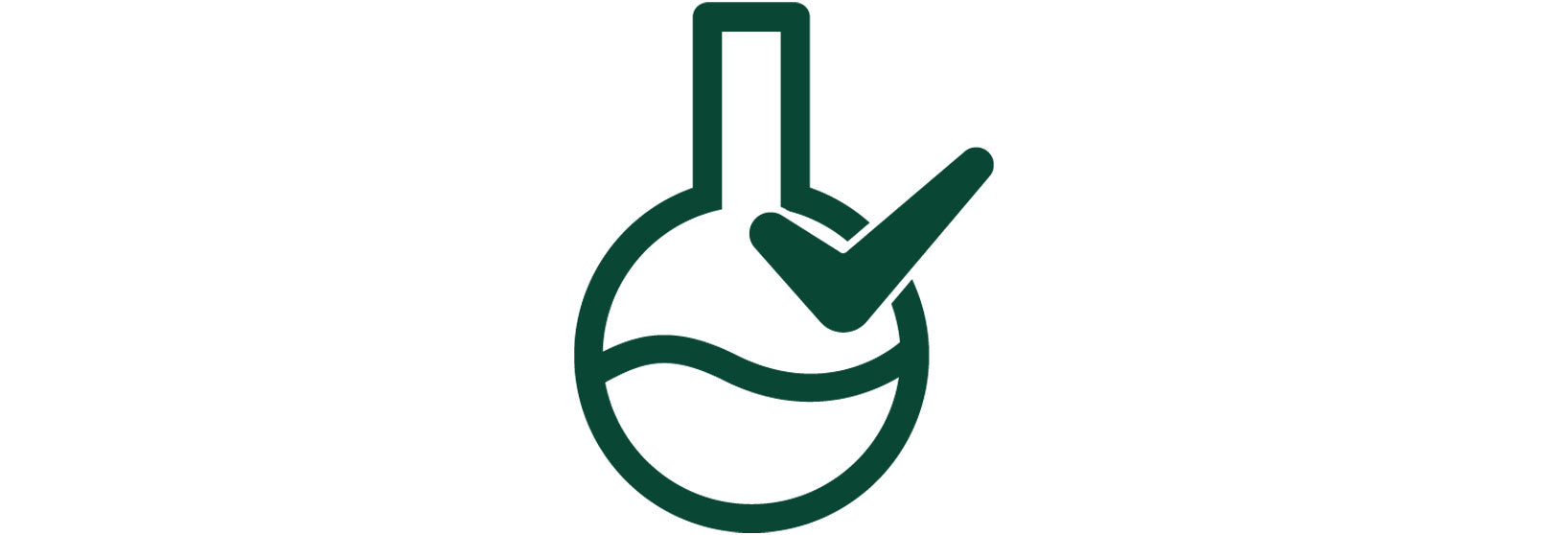 Icône vert foncé d’un tube à essai avec une coche, symbole des ingrédients d’origine naturelle